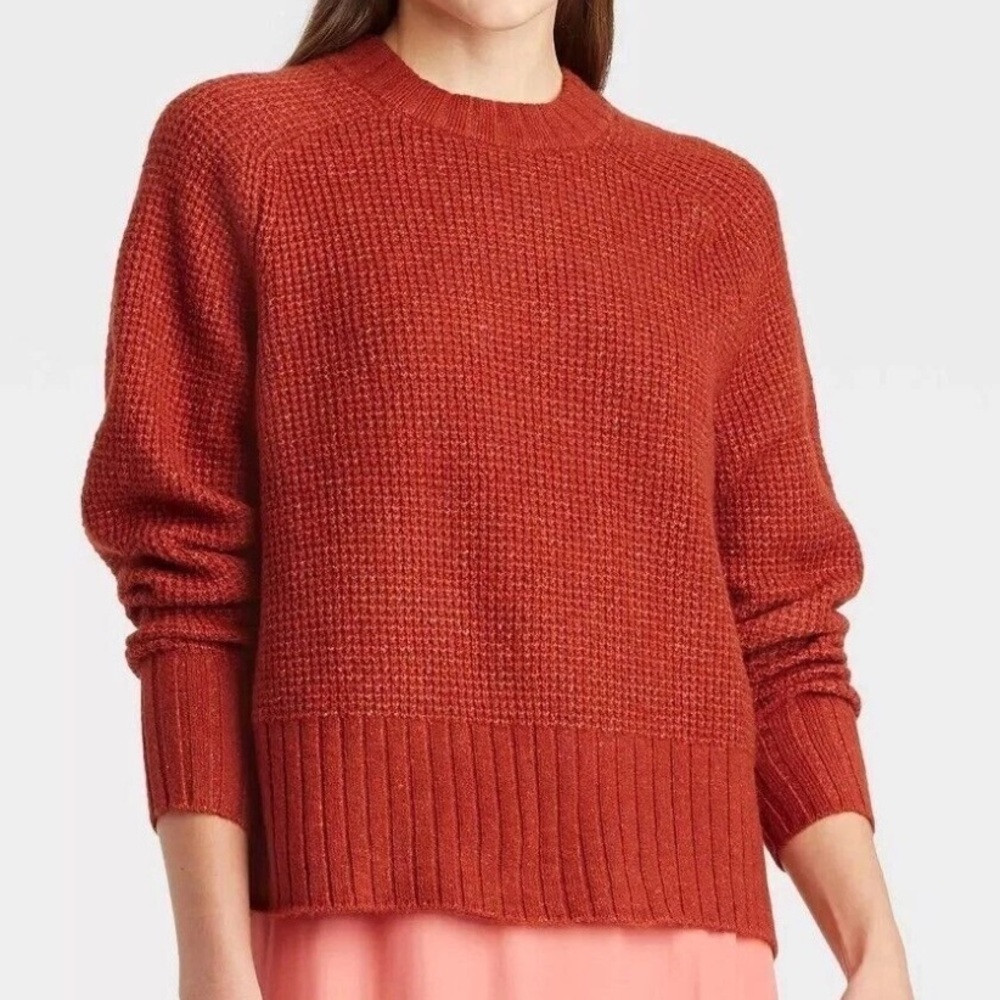 A New Day - Women's Knit Crew Neck waffle Sweater. Size Large. Burnt Orange